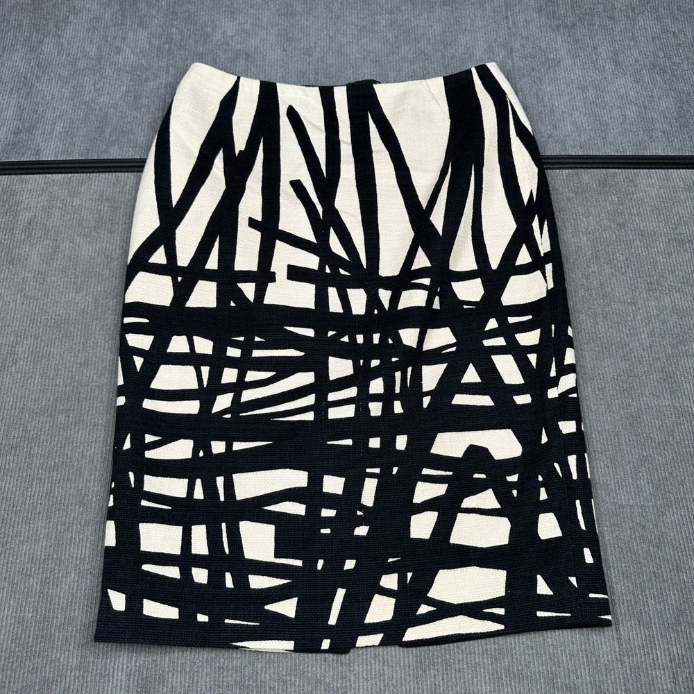 Lafayette 148 New York Black White Abstract Graphic Pencil Skirt Size 4 Y2k